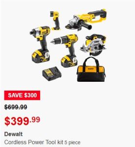 Dewalt无绳电动工具5件套，42%折扣！9.99，省0！@ Costco
