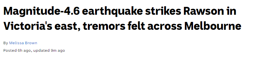 突发! 昨天半夜, 墨尔本4.6级地震, 震感明显: 桌子地板都在晃! 竟是2年前地震的余震