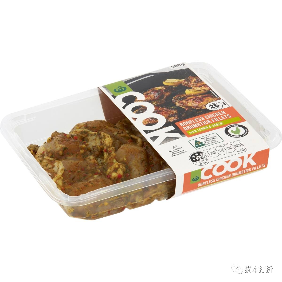 柠檬蒜香味无骨鸡腿特价！一份500克，两份$15！@ woolworths
